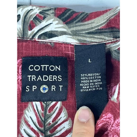 Cotton Traders Sport Men's Hawaiian Shirt L Red Green White Palm Trees Nature - Picture 3 of 4